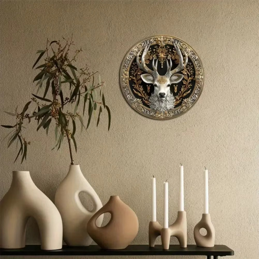 Potdemiel Metalldekorationsplatte mit Hirschkopf-Design in Mehrfarbig, runde Wanddekoration Durchmesser: 20 cm - Bild 2