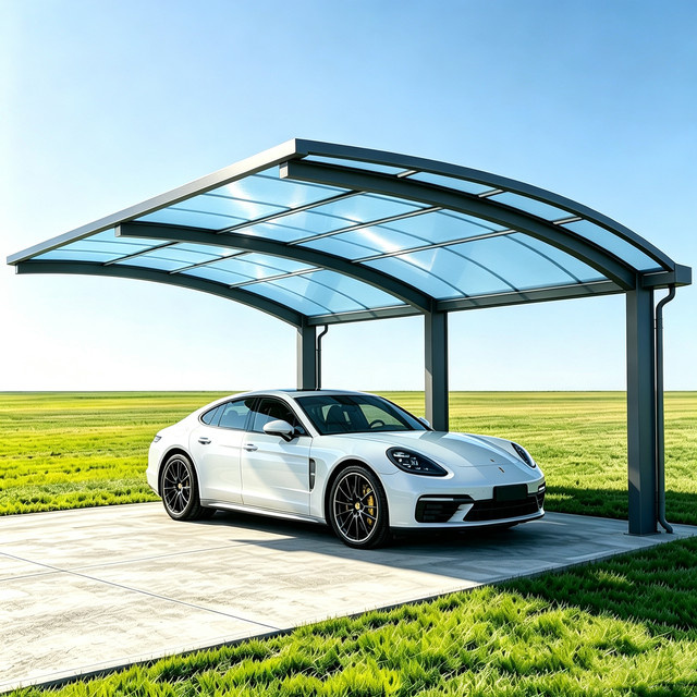 Modernes Aluminium-Carport aus Metall in Weiß als wasserdichter Outdoor-Parkplatzunterstand und Sonnenschutz - Bild 1