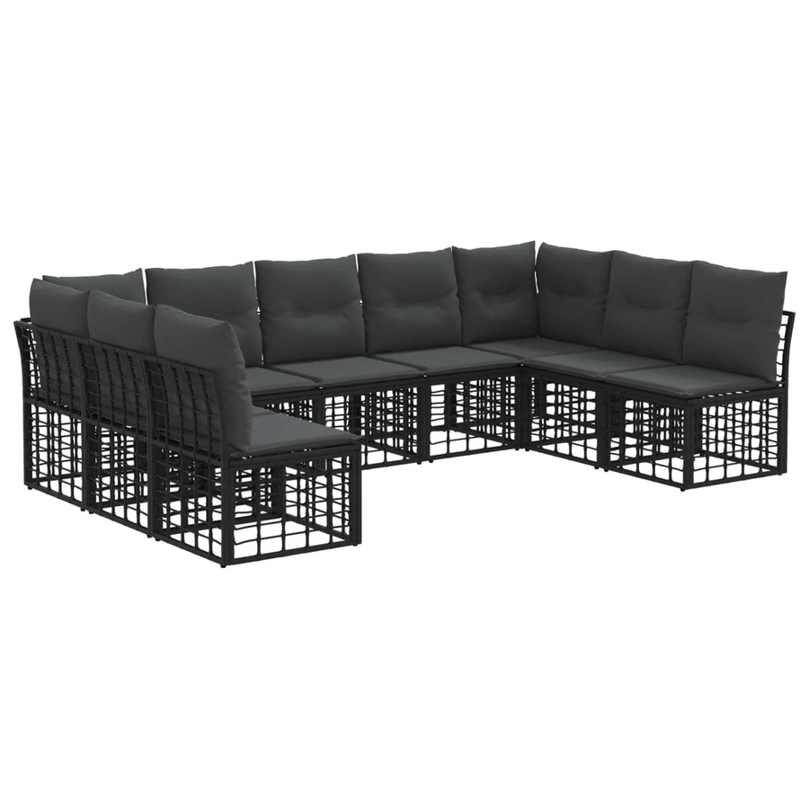 vidaXL Outdoor-Sofagarnitur in U-Form aus Polyrattan mit Polsterkissen in Schwarz - Bild 2