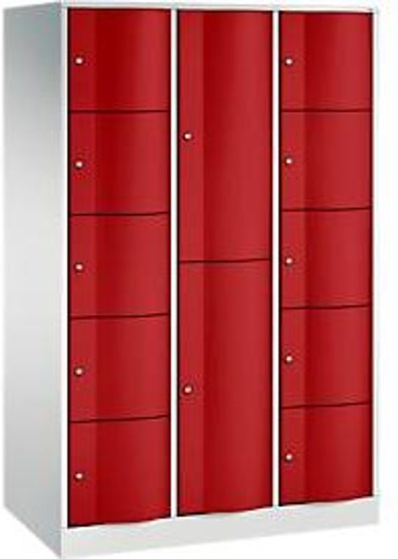 C+P Kombi-Schließfachschrank Resisto mit 3 Abteilen und 12 Fächern, Lichtgrau/Rubinrot, B/T/H: 114,8 x 64,0 x 195,0 cm - Bild 3