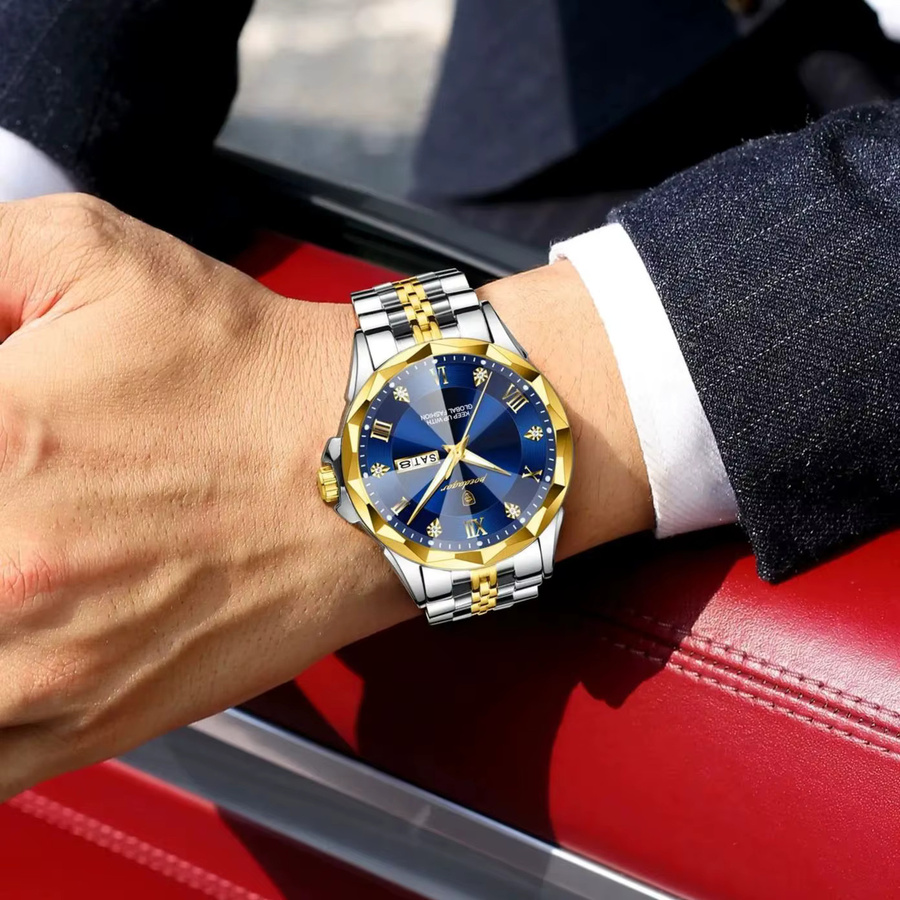 POEDAGAR Armbanduhr Edelstahl, Quarz, Blau, Herren - Bild 6