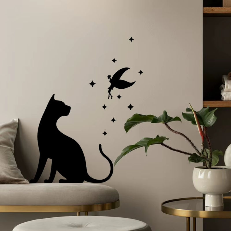 HonC Selbstklebender Wandaufkleber mit Katzen-Silhouette in Schwarz aus PVC für Wohnzimmer und Schlafzimmer - Bild 5