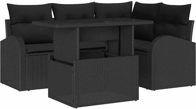 vidaXL Garten-Sofa-Set 5-tlg aus Poly-Rattan mit Kissen in Schwarz - Bild 1