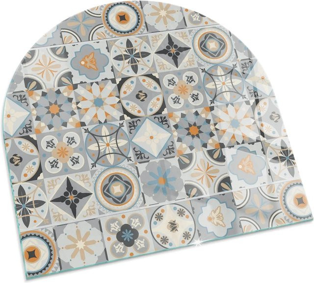 Tulup Kaminofen Glasbodenplatte Halbkreis mit Mosaikmuster in Grau, B/T: 100 x 100 cm - Bild 1