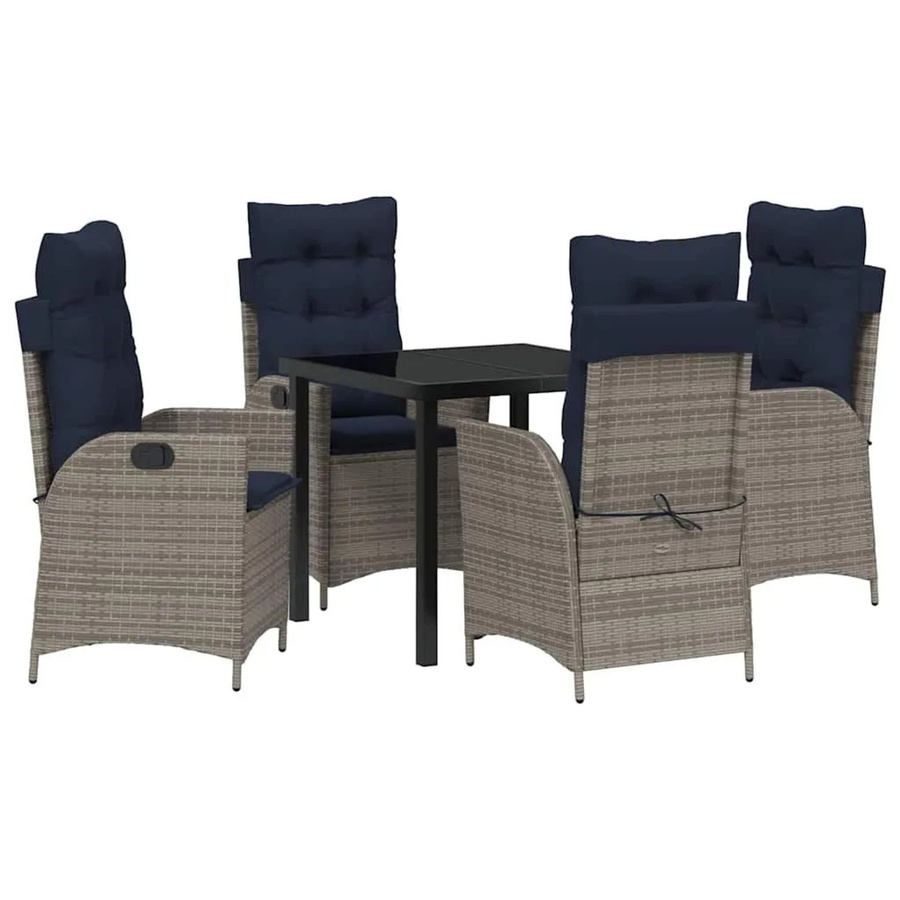 vidaXL Garten Essgruppe aus Rattan mit Kissen, 5-teilig, Grau und Schwarz - Bild 2
