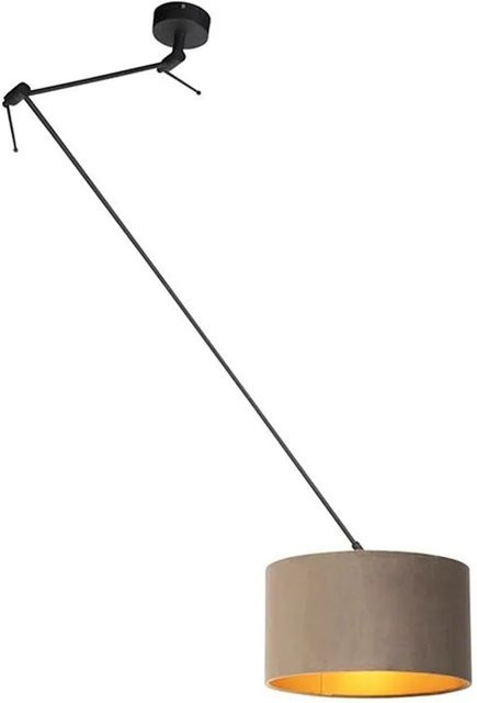 QAZQA Hängelampe mit Samtschirm in Taupe und Gold, Zylinderform, Durchmesser: 35 cm - Bild 1