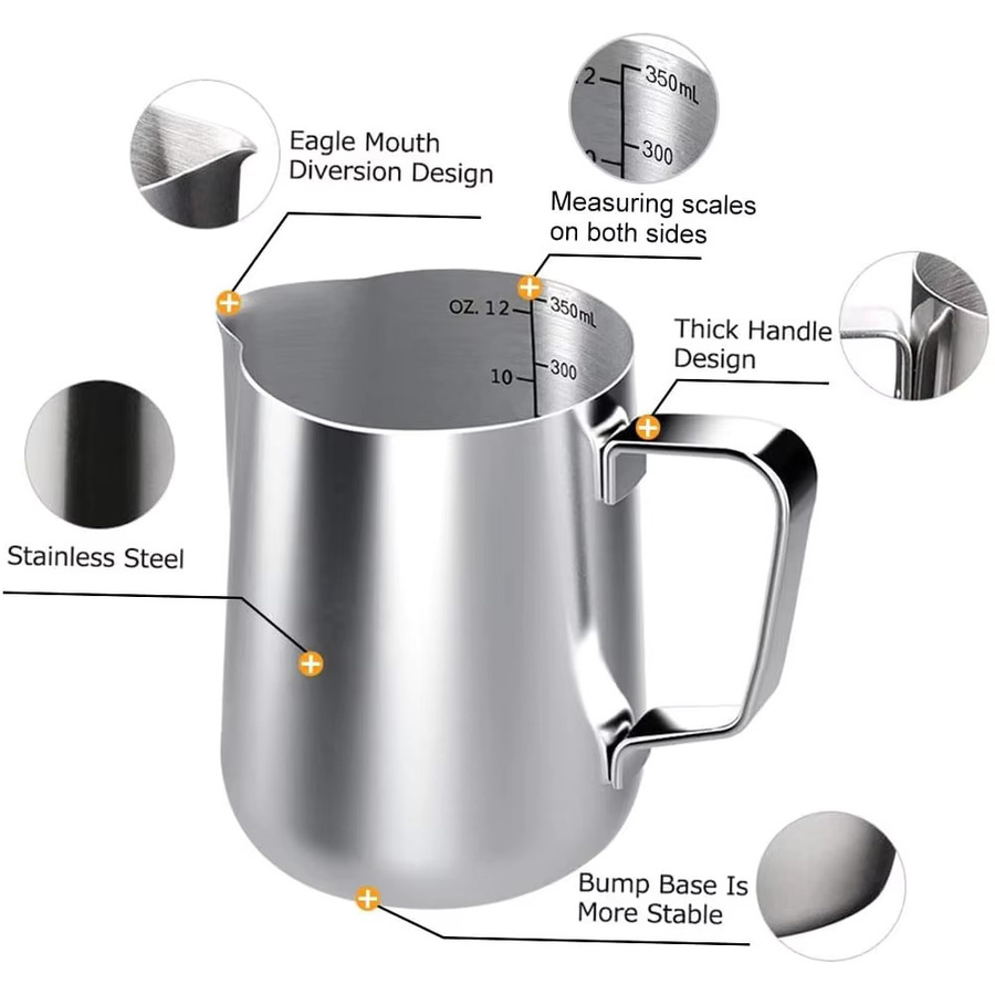 Abdo Milchaufschäumer Krug aus Edelstahl in Silber für Barista-Milchschaum und Kaffeezubehör - Bild 2