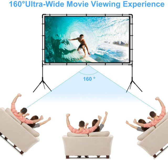 Aimo Outdoor-Projektorleinwand 100 Zoll mit Ständer, 16:9 Format, 160 Grad Betrachtungswinkel, Weiß - Bild 1
