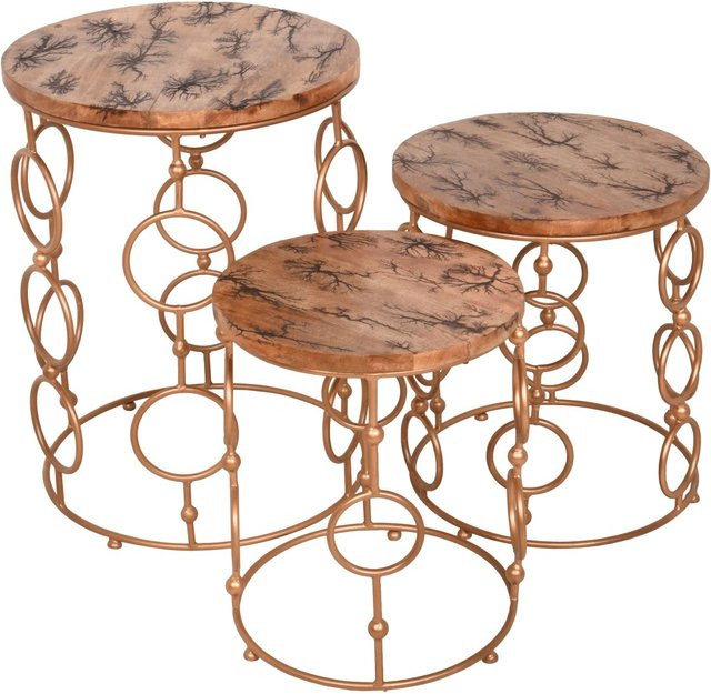 DELUKE Beistelltisch JASON 3er Set aus Mangoholz in Gold, moderner Couchtisch für dein Wohnzimmer, B/T/H: 44 x 36 x 36 cm - Bild 1