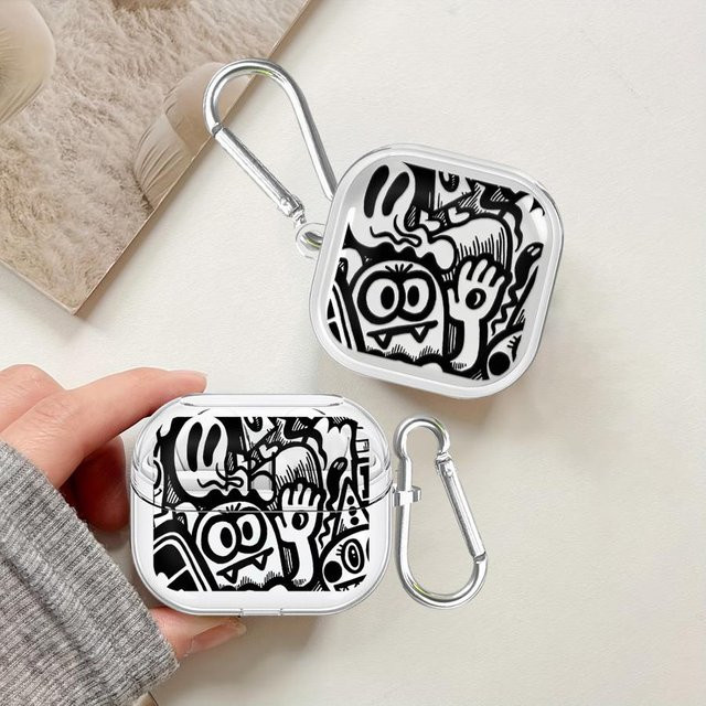 Schwarze Graffiti-Schutzhülle für Samsung Galaxy Buds 4 Pro, 2, 3 Pro, 3 FE und Live, transparentes Design - Bild 1