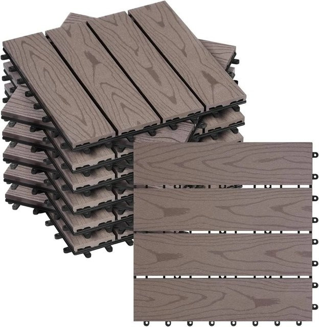 WOLTU WPC Terrassenfliesen in Holzoptik mit Klicksystem, 11 Stück pro 1 m², Braun - Bild 1