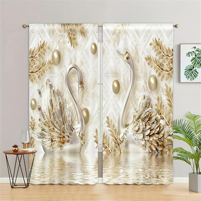 Yiran Furniture Vorhänge mit Blumenmuster und Perlen-Diamant-Design in Gold, 2er-Set, semi-transparent, B: 75 cm, H: 166 cm - Bild 1