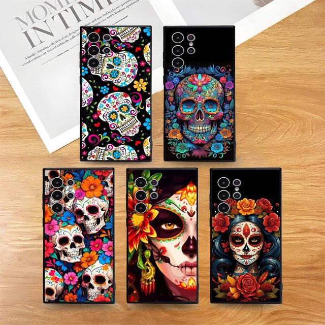 Mexikanische Catrina Totenkopf Handyhülle für Samsung Galaxy S21 S22 S23 S24 S25 FE Plus Ultra in Multicolour aus weichem TPU - Bild 1