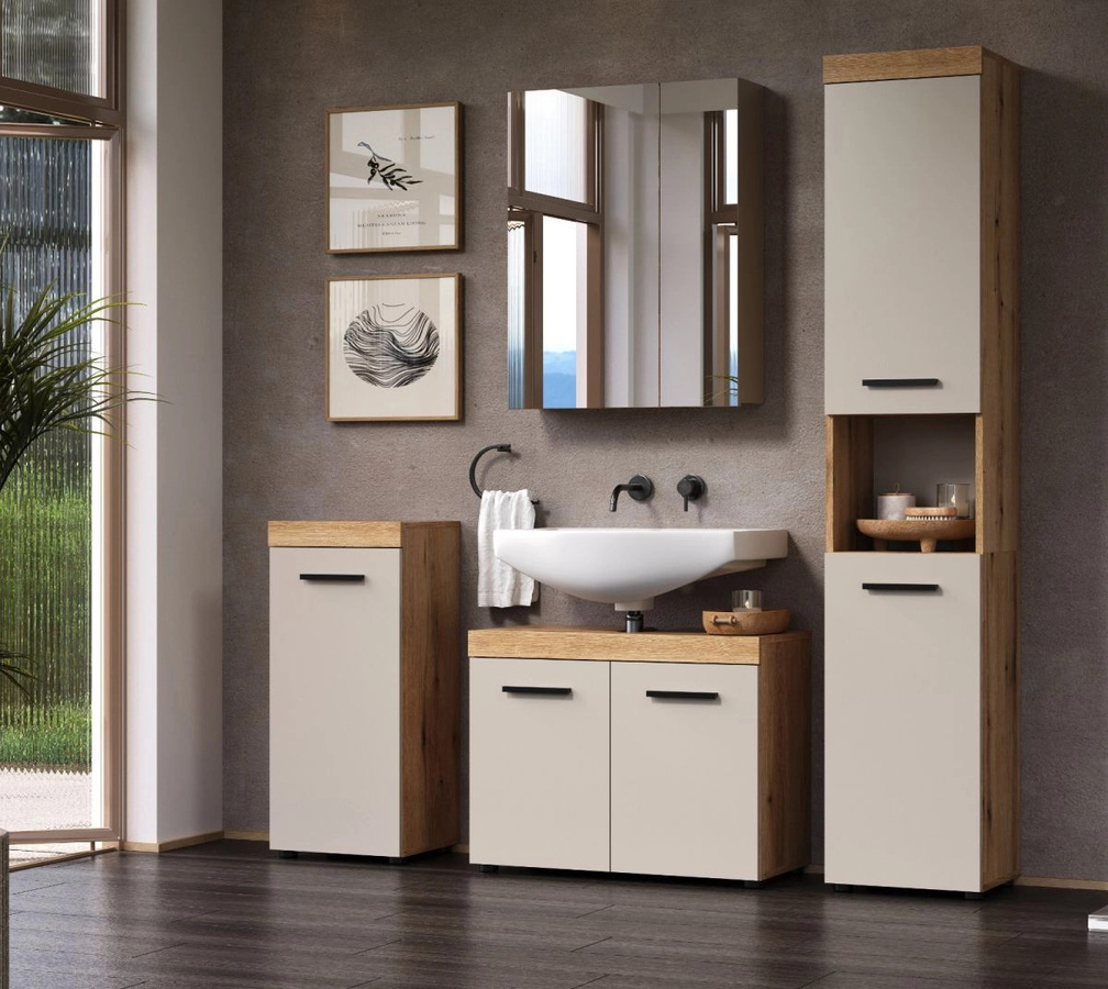 Badezimmer Hochschrank Celeste in Kaschmir und Eiche, B/T/H: 36 x 30 x 185 cm - Bild 2