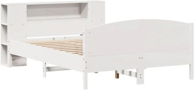 vidaXL Massivholzbett aus Kiefer mit Regal in Weiß, B/T/H: 140 x 200 x 82 cm - Bild 1