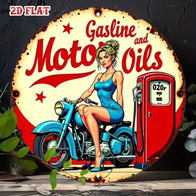 Vintage Metall-Garagenschild CIFBUY Pin-Up Girl Wanddekoration Rund Multicolour - Bild 1