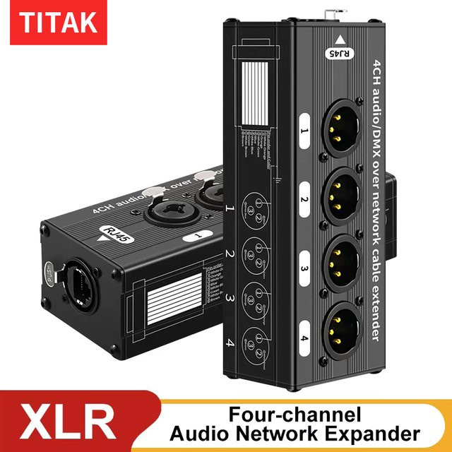 TITAK 4-Kanal XLR/DMX Audio-Extender über CAT5 STP RJ45, Mehrkanal Netzwerk-Signalübertrager und Ethernet-Konverter in Schwarz - Bild 1