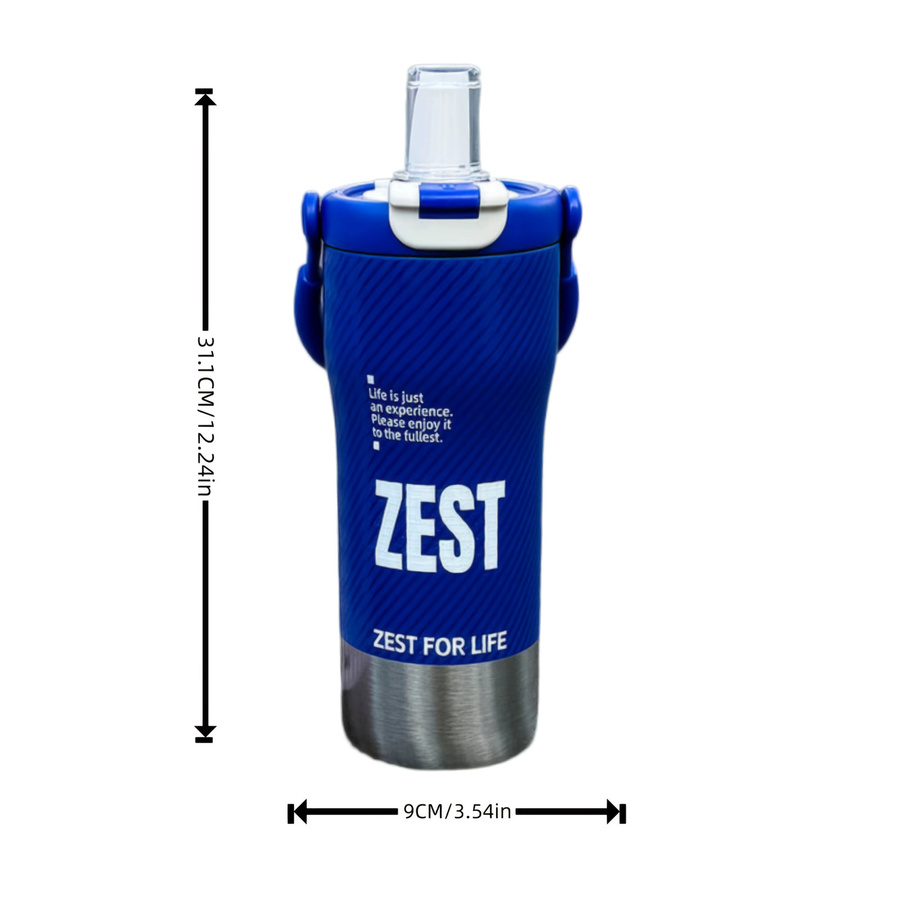 VRIUKNT Isolierte Sport-Wasserflasche mit Strohhalm und Griff in Blau, 600 ml - Bild 3