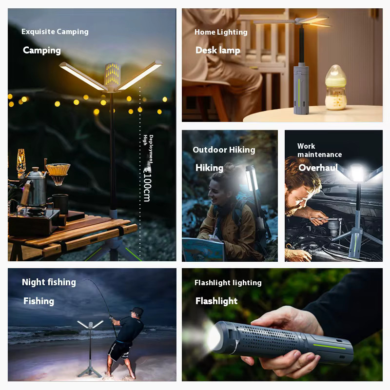 ESMARTER Multifunktionale Faltbare Campinglampe Grau, Wiederaufladbare Tragbare Arbeitsleuchte mit 1000 Lumen und Stativ für Outdoor, Garten und Arbeit - Bild 5