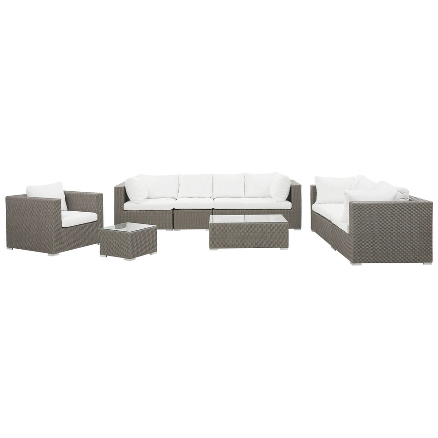 Beliani Lounge Set MAESTRO in Taupe und Grau aus Polyrattan mit Polsterung und Kissen für den Garten, B/T/H: 282 x 90 x 70 cm - Bild 2