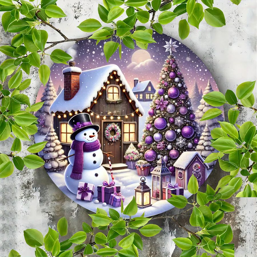 Rundes Wanddekorschild aus Eisen von Potdemiel mit lila Weihnachtsthema-Muster, Durchmesser: 20,3 cm - Bild 2