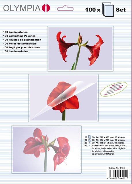Olympia Laminierfolien-Set 80µ für DIN A4, DIN A5 und DIN A6, 100 Stück - Bild 2