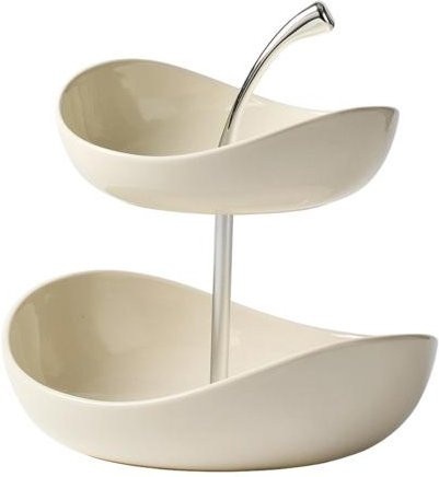 Pavo Doppelschichtige Keramik-Obstschale mit Metallständer in Beige, Spülmaschinenfest - Bild 1
