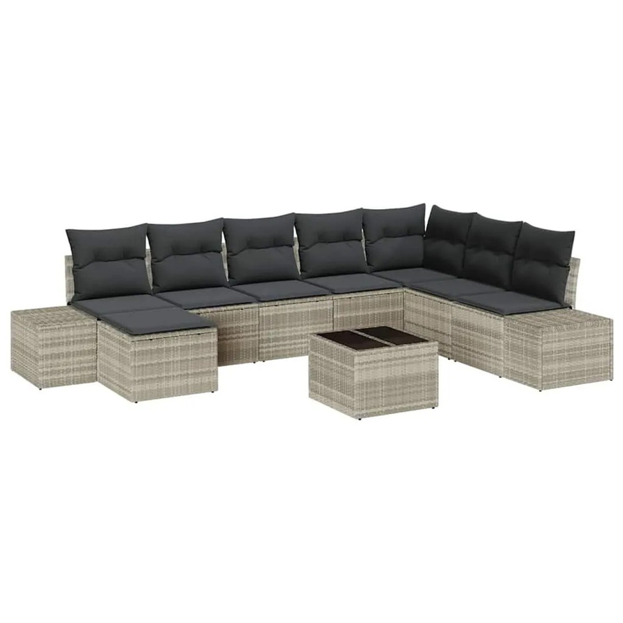 vidaXL Garten-Sofa-Set mit 8 Teilen und Kissen aus Poly-Rattan in Hellgrau - Bild 2