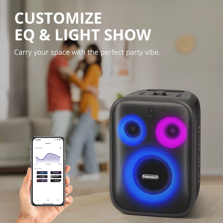 Tronsmart Halo 200 Bluetooth-Party-Lautsprecher in Schwarz mit 3-Wege-Soundsystem, Tiefbass, kabelgebundenem Mikrofon und Gitarreneingang sowie App-Steuerung - Bild 4