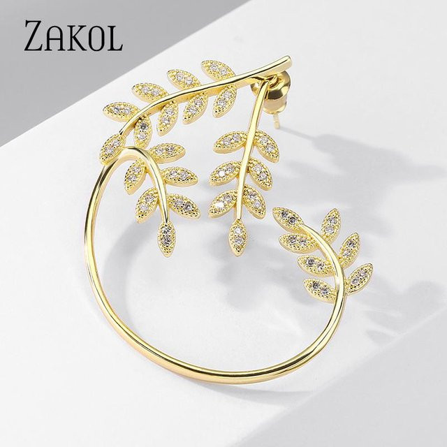 Lucky Star Jewelry Ohrringe, Blatt Clip, Goldfarben beschichtetes Metall, Zirkon, Damen - Bild 1