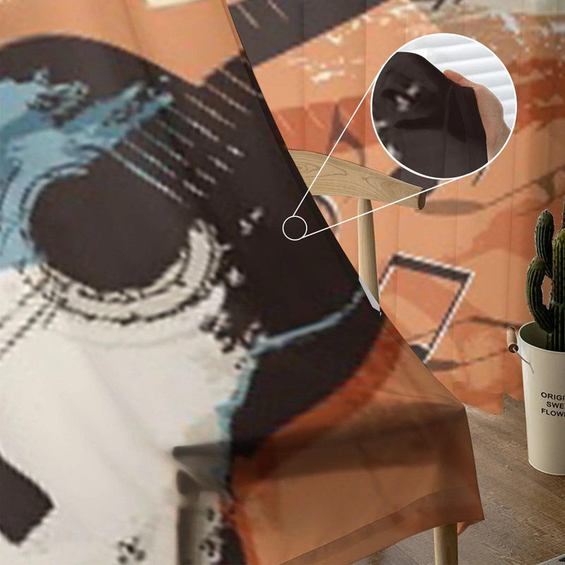 A Family Of Home Textiles Transparenter Chiffon-Vorhang mit Retro-Gitarren-Motiv in Grau, Breite: 135 cm, Höhe: 114 cm - Bild 5