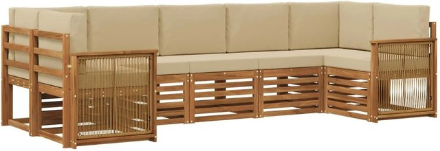 vidaXL Ecksofa Set aus massivem Akazienholz und Polyester in Natur-Beige mit modernem L-Shape Design - Bild 1