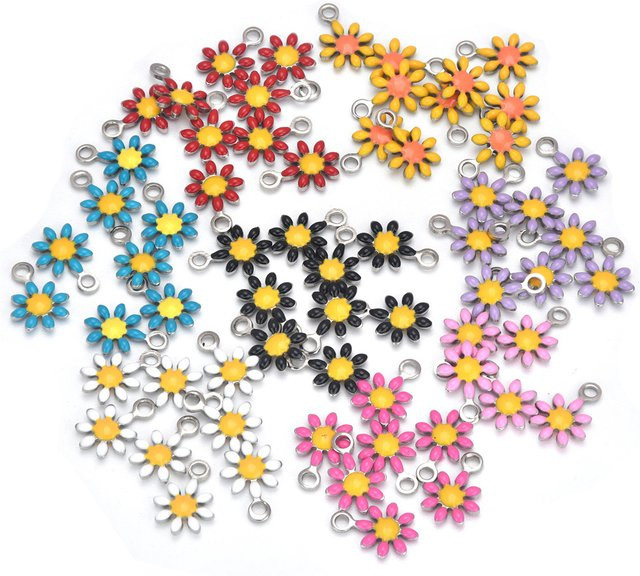 Anhänger Emaille-Blumen-Charm, Edelstahl, Weiß, Unisex - Bild 1