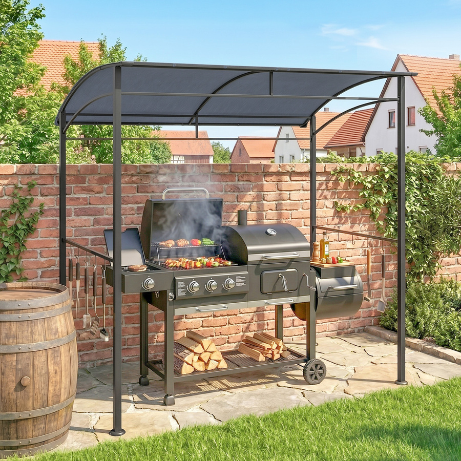 Outsunny Grillpavillon Grau mit Gebogendach aus Polyester und Stahl, B/T/H: 150 x 220 x 215 cm - Bild 4