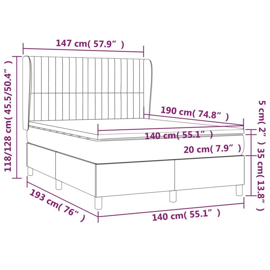 vidaXL Boxspringbett Hybrid mit Matratze und Kopfteil, Braun, B/T/H: 140 x 190 x 128 cm - Bild 2