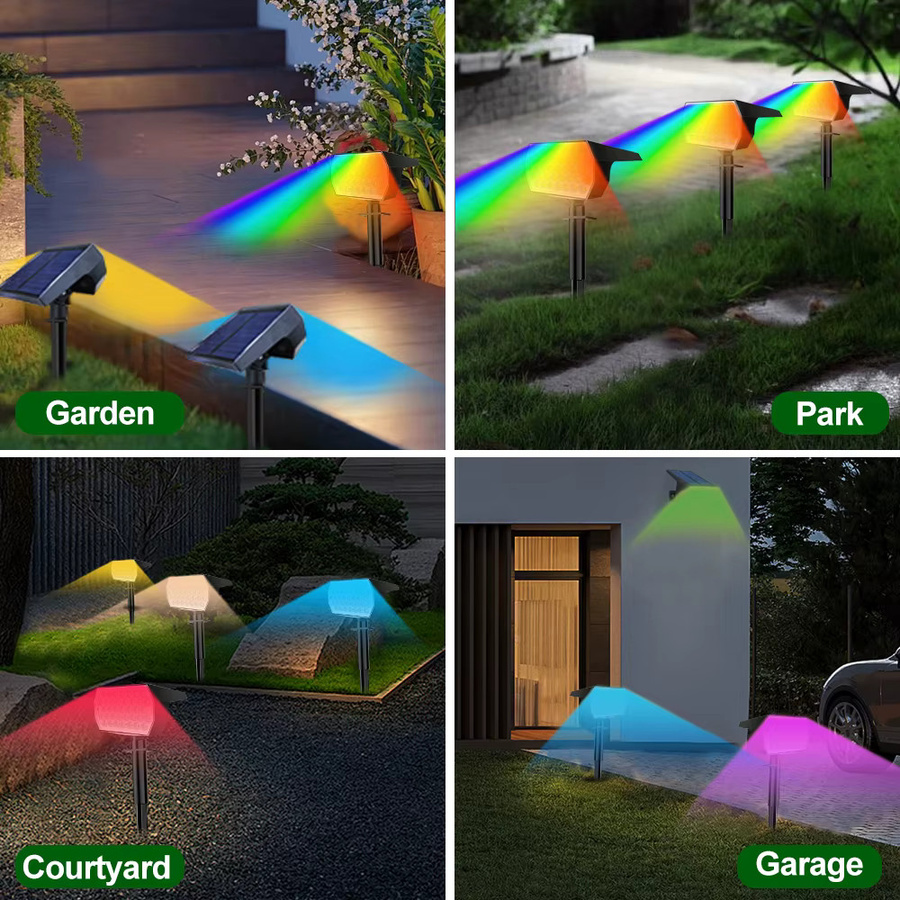 Solar RGB LED Außenstrahler mit 37 LEDs und Dämmerungssensor, IP65 wasserdichte Gartenbeleuchtung in Schwarz, Multicolor Farbwechsel für Garten, Hof und Terrasse - Bild 5