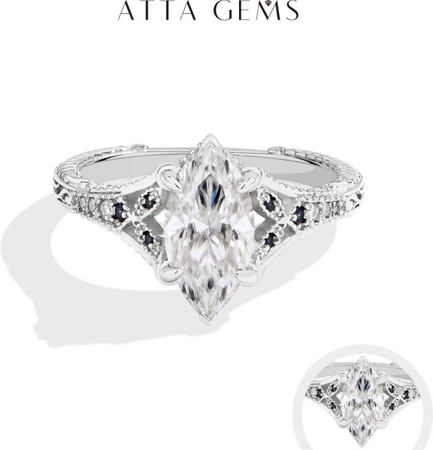 ATTAGEMS Ring, 925 Silber, Moissanit, Saphir, Damen - Bild 1