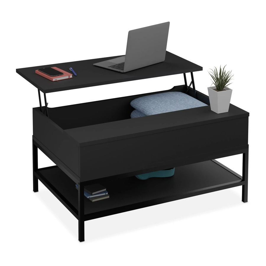Relaxdays Couchtisch modern in Schwarz mit aufklappbarer Platte und Höhenverstellbarem Lift-Mechanismus aus Holzwerkstoff und Metall, B/T/H: 90 x 45,5 x 60 cm - Bild 2