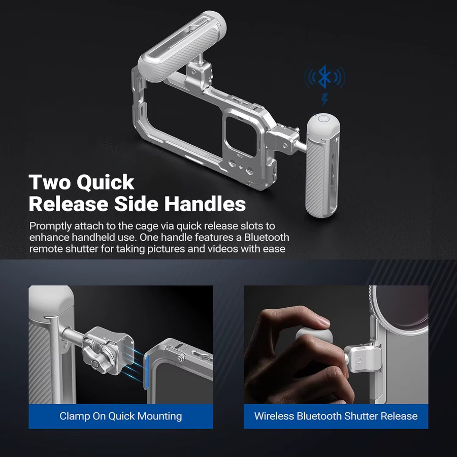NEEWER Phone Cage Kit für iPhone 17 Pro und iPhone 17 Pro Max in Silber mit 67mm Filterring und 17mm Objektiv-Rückplatte - Bild 5