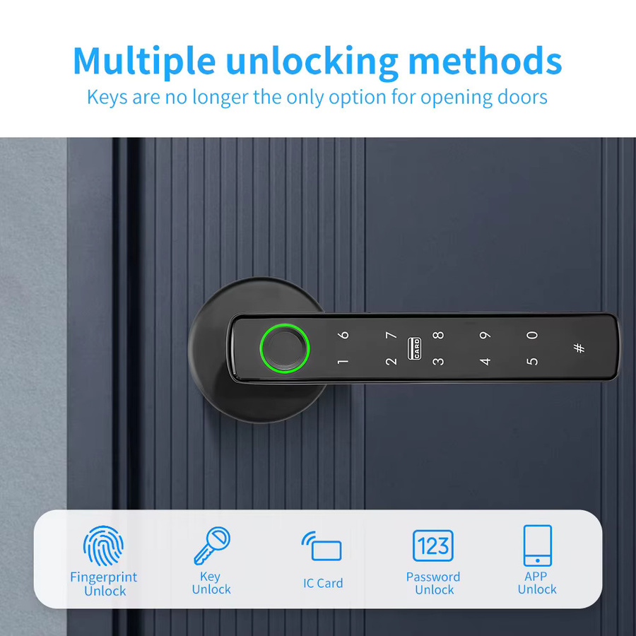 Tuya Smart Lock 5-in-1 Intelligentes Türschloss mit Fingerabdruck, Passwort, Schlüsselkarte und Smart Life App in Schwarz - Bild 1