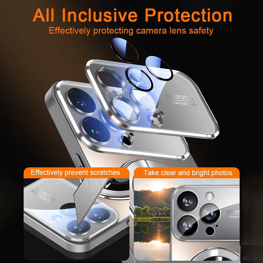 QIXTWO Luxus Glas Kamera Schutzhülle mit MagSafe Magnetischer Drahtlose Ladefunktion für iPhone 11 12 13 14 15 16 17 Pro Max Air Plus Stoßfeste Abdeckung in Gold - Bild 2