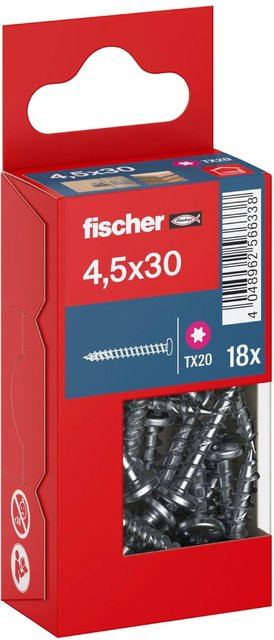 Fischer PowerFast II Pan Head TX Vollgewindeschraube für Holz, verzinkt, Durchmesser: 4,5 mm, Länge: 30 mm, 18 Stück - Bild 1