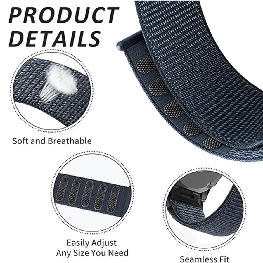 Uhrenarmband Nylon, 22 mm, 26 mm, Schwarz, Unisex - Bild 6
