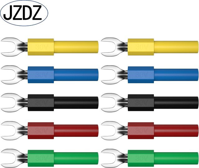 JZDZ 10er Set Isolierte U-Typ und Y-Spaten Stecker aus Kupfer mit 4mm Bananenbuchse in Rot und Schwarz - Bild 1