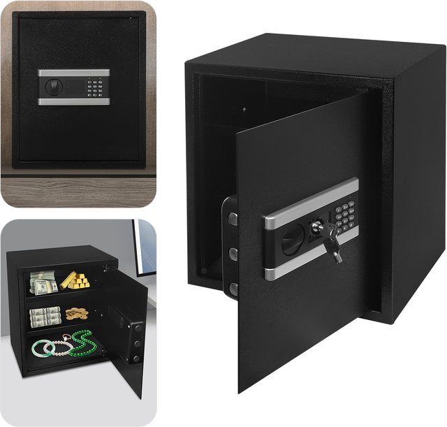 Elektronischer Safe aus Vollstahl mit Digitaltastatur und Notfallschlüssel, Schwarzer Tresorschrank mit Alarm, Wand- und Bodenmontage, B/T/H: 38 x 31 x 45 cm - Bild 1