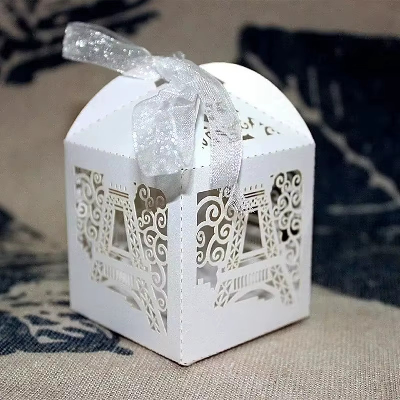 20er Set Eiffelturm Süßigkeitenboxen für Hochzeiten und Partys in Weiß aus Papier - Bild 3