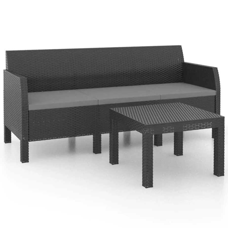 vidaXL 2-tlg Garten-Lounge-Set aus Polyrattan in Anthrazit mit Kissen und Couchtisch - Bild 2