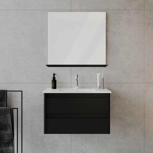 Bessagi Home Badezimmer Set Lucy Schwarz 3-teilig mit Waschtischunterschrank und Spiegelschrank modern und wandmontiert - Bild 1