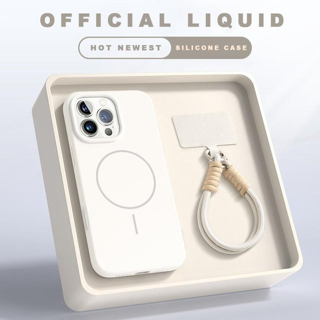 BEXFLOVE Magnetische Silikon Handyhülle mit Lanyard Riemen für iPhone 11 bis iPhone 16 Pro Max in Weiß - Bild 1