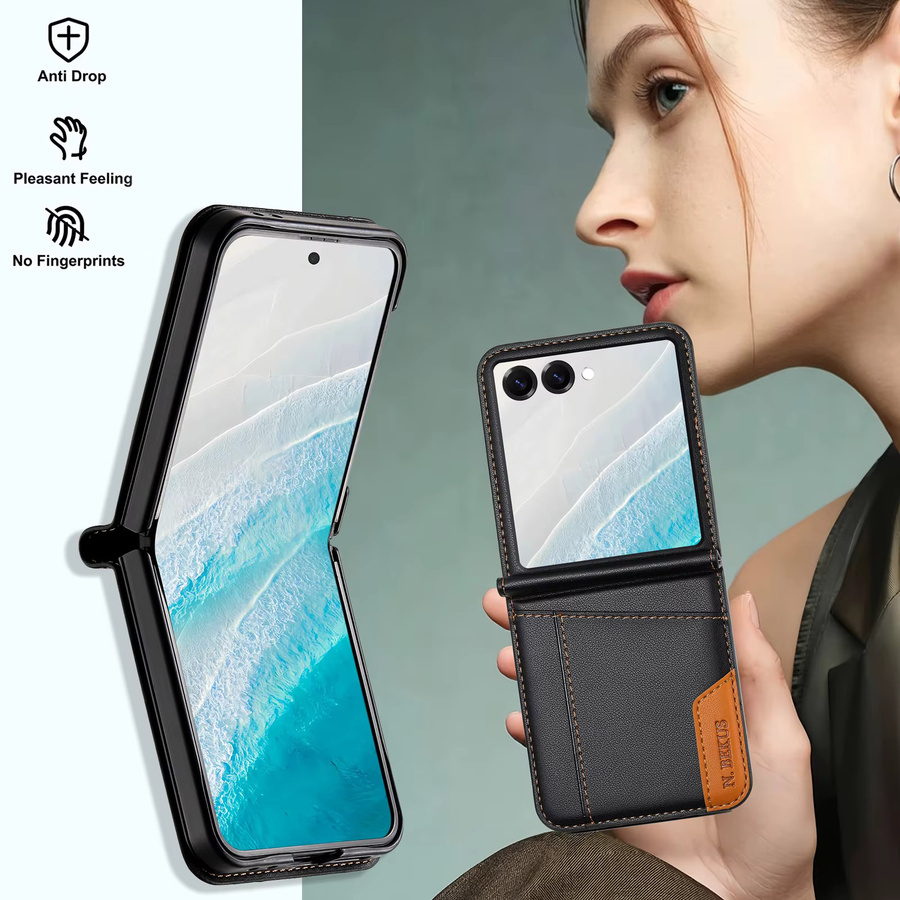 Leder-Brieftaschenhülle mit Kartenfach und doppelter Saumnaht für Samsung Galaxy Z Flip 7 FE, Z Flip 6, Z Flip 5, Z Flip 4 oder Z Flip 3 in Rot - Bild 2